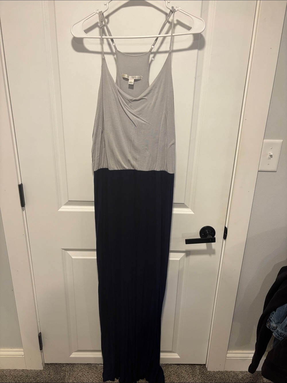 Sleeveless Two-Tone Maxi Dress in Light Gray and Navy